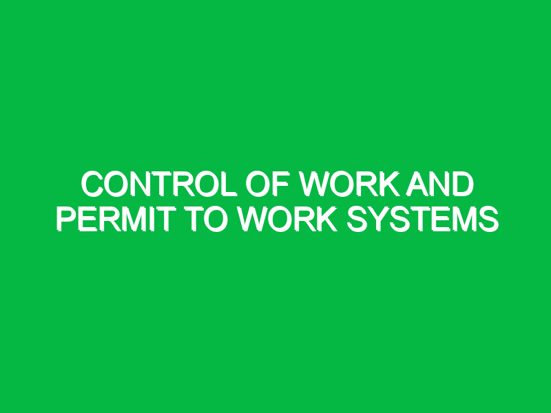 Control of Work and Permit to Work Systems