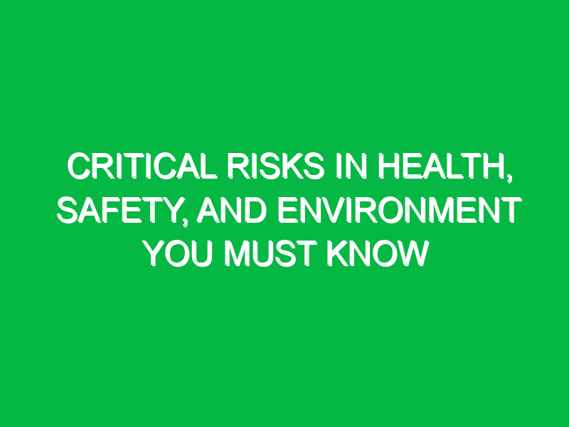 Critical Risks in Health, Safety, and Environment You Must Know
