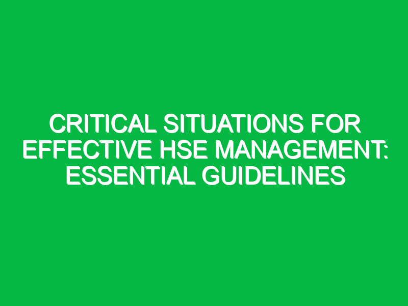 Critical Situations for Effective HSE Management: Essential Guidelines