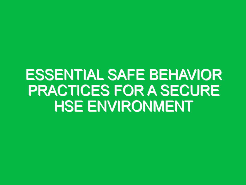 Essential Safe Behavior Practices for a Secure HSE Environment