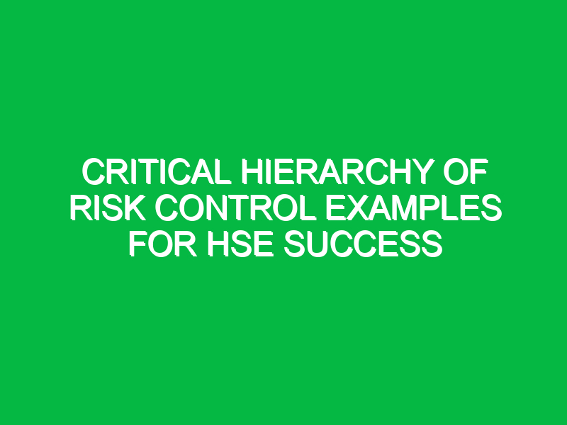 Critical Hierarchy of Risk Control Examples for HSE Success