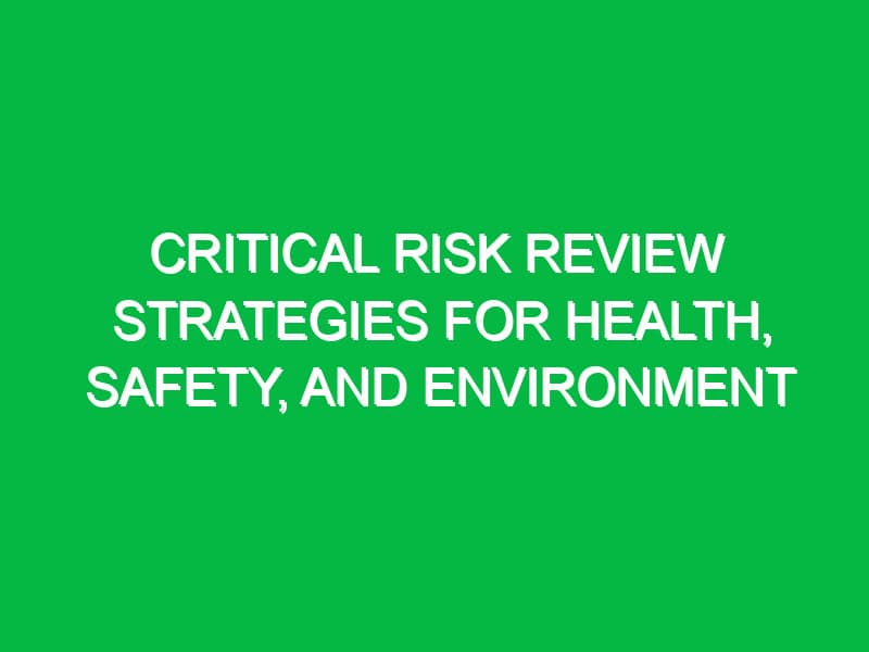 Critical Risk Review Strategies for Health, Safety, and Environment