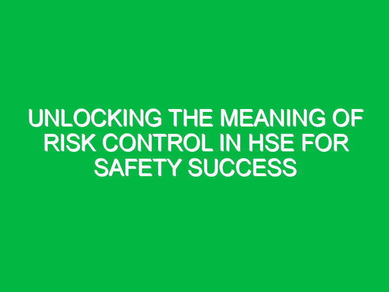 Unlocking the Meaning of Risk Control in HSE for Safety Success