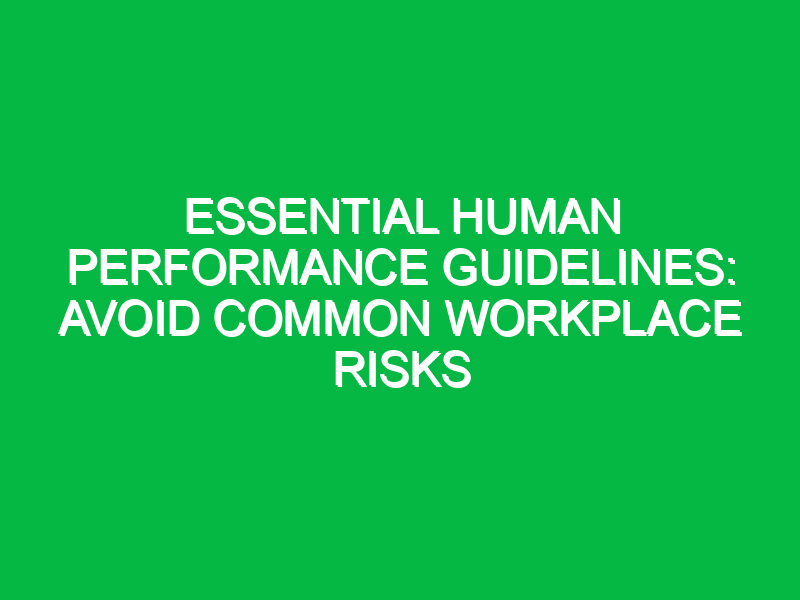 Essential Human Performance Guidelines: Avoid Common Workplace Risks